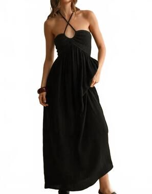 NEW MIOU MUSE gauze crochet dress in black